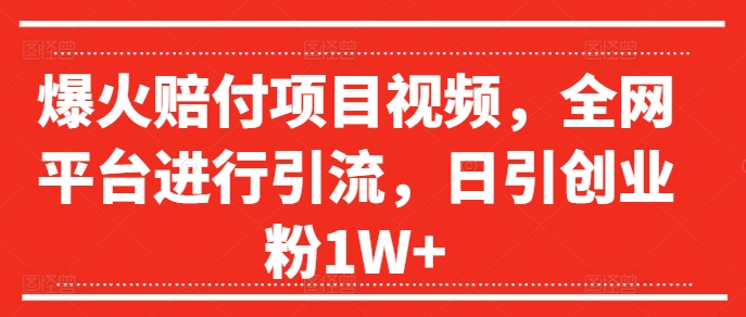 爆火赔付项目视频，全网平台进行引流，日引创业粉1W+【揭秘】-chywc