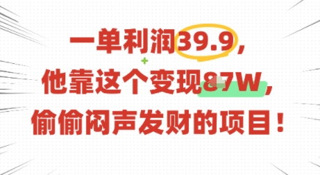 一单利润39.9，有人靠这个变现几十个，偷偷闷声发财的项目-chywc