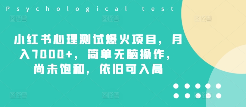 小红书心理测试爆火项目，月入7000+，简单无脑操作，尚未饱和，依旧可入局-chywc