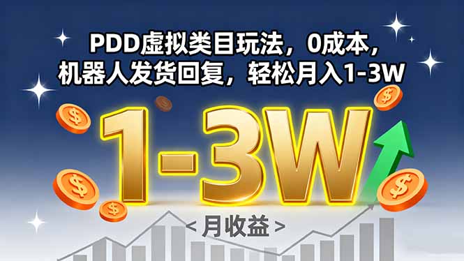 PDD虚拟类目玩法，0成本，机器人发货回复，轻松月入1-3W-chywc