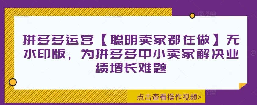 拼多多运营【聪明卖家都在做】无水印版，为拼多多中小卖家解决业绩增长难题-chywc