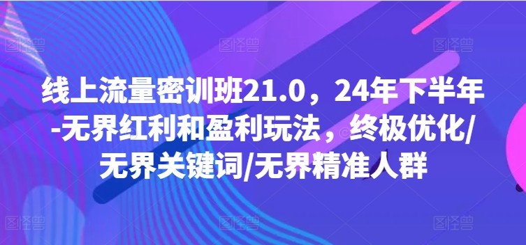 线上流量密训班21.0，24年下半年-无界红利和盈利玩法，终极优化/无界关键词/无界精准人群-chywc