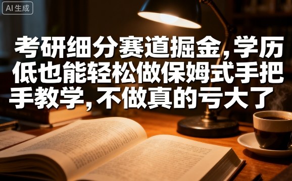 考研细分赛道掘金，日入1k+，学历低也能轻松做保姆式手把手教学，不做真的亏大了【揭秘】-chywc