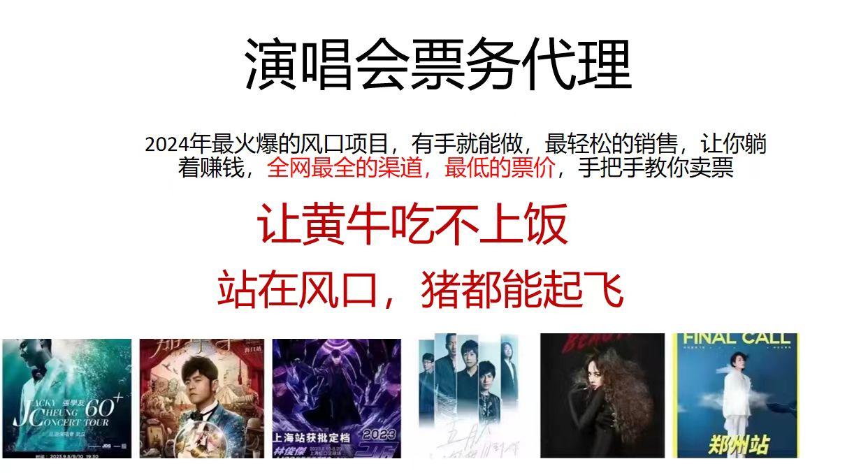 演唱会票务代理，2024年最火爆风口项目，全网最低的票价，小白一分钟上…-chywc
