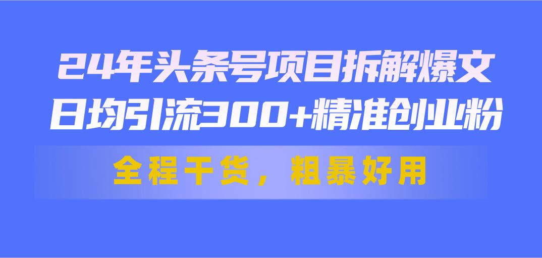 24年头条号项目拆解爆文，日均引流300+精准创业粉，全程干货，粗暴好用-chywc
