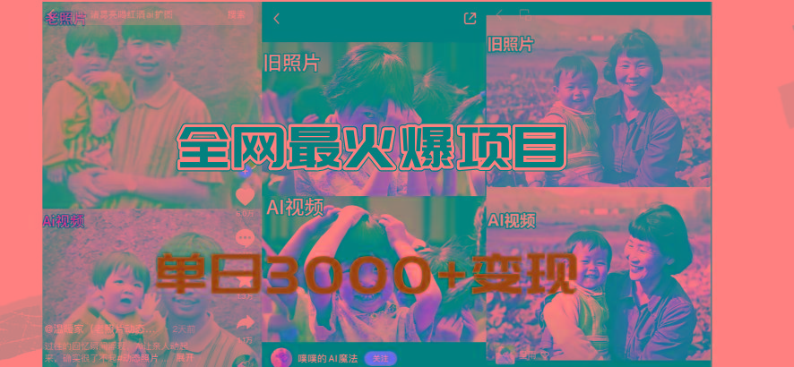 全网爆火的AI让老照片动起来教程，蹭热点日赚3000+，内含免费工具一键…-chywc