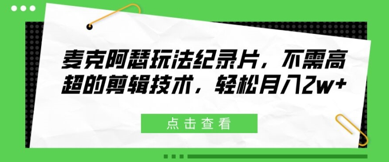 麦克阿瑟玩法纪录片，不需高超的剪辑技术，轻松月入2w+【揭秘】-chywc