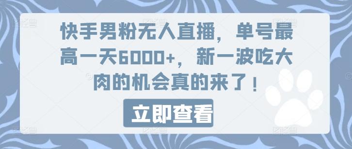 快手男粉无人直播，单号最高一天6000+，新一波吃大肉的机会真的来了-chywc