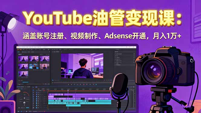 2025YouTube油管变现课：涵盖账号注册、视频制作、Adsense开通，月入1万+-chywc