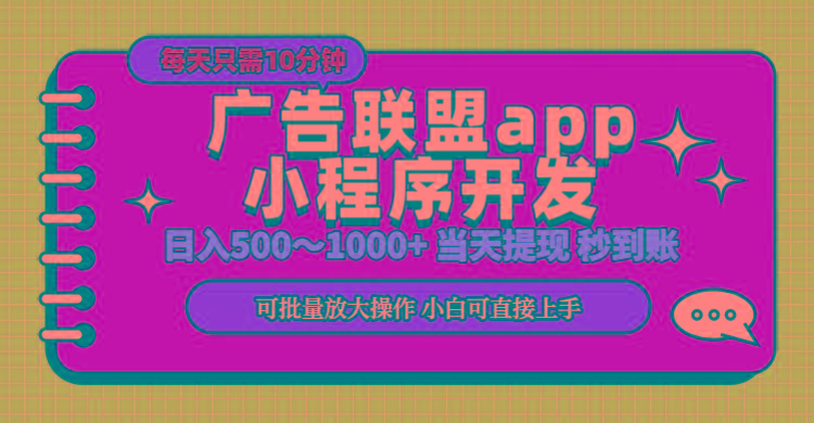 小程序开发 广告赚钱 日入500~1000+ 小白轻松上手！-chywc