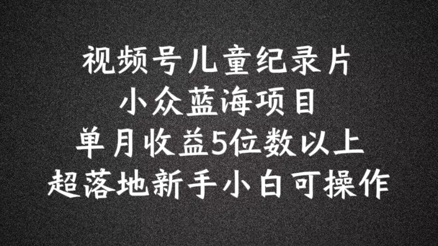 2024蓝海项目视频号儿童纪录片科普，单月收益5位数以上，新手小白可操作【揭秘】-chywc