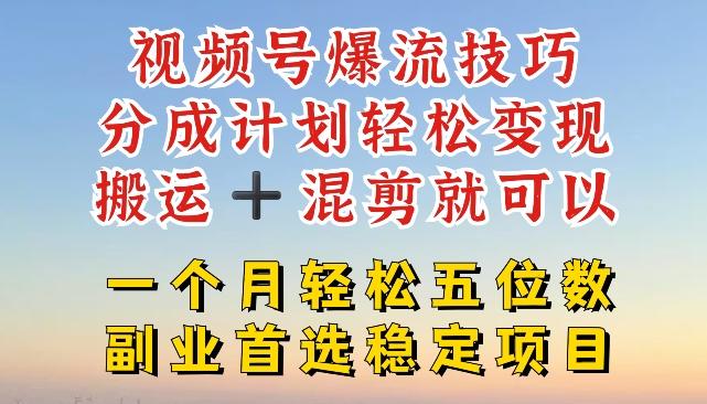 视频号爆流技巧，分成计划轻松变现，搬运 +混剪就可以，一个月轻松五位数稳定项目【揭秘】-chywc