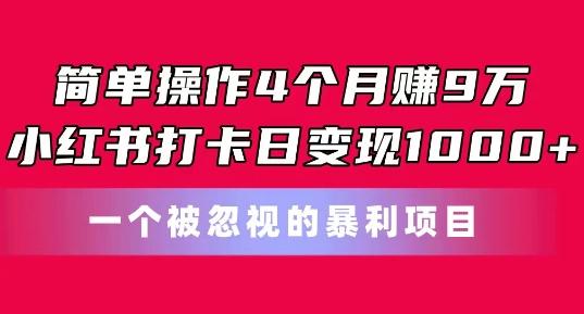 简单操作4个月赚9w，小红书打卡日变现1k，一个被忽视的暴力项目【揭秘】-chywc