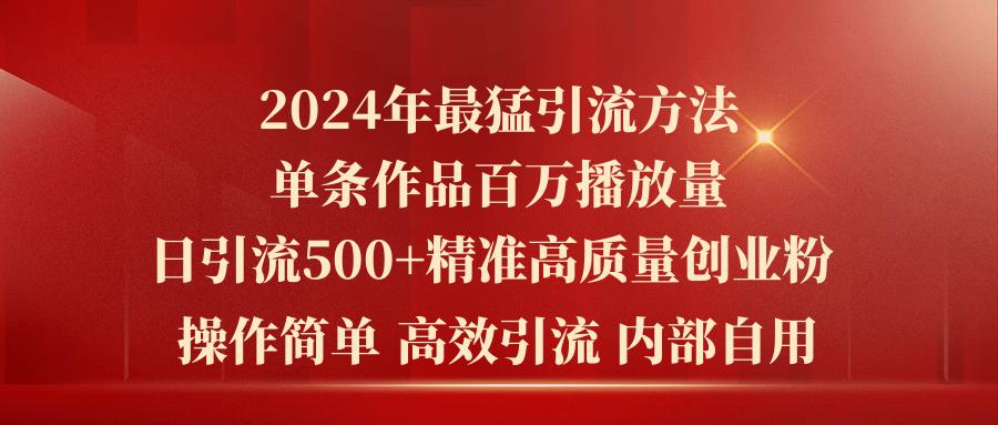 2024年最猛暴力引流方法，单条作品百万播放 单日引流500+高质量精准创业粉-chywc