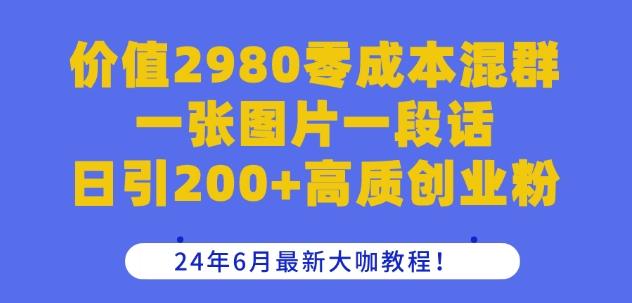 价值2980零成本混群一张图片一段话日引200+高质创业粉，24年6月最新大咖教程【揭秘】-chywc