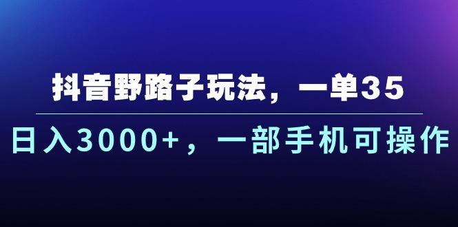 抖音野路子玩法，一单35.日入3000+，一部手机可操作-chywc