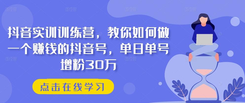 抖音实训训练营，教你如何做一个赚钱的抖音号，单日单号增粉30万-chywc