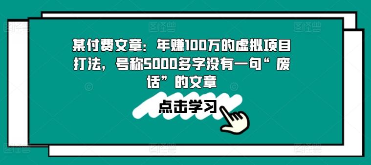 某付费文章：年赚100w的虚拟项目打法，号称5000多字没有一句“废话”的文章-chywc