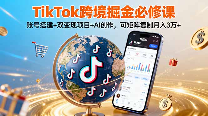 TikTo跨境掘金必修课，账号搭建+双变现项目+AI创作，可矩阵复制月入3万+-chywc