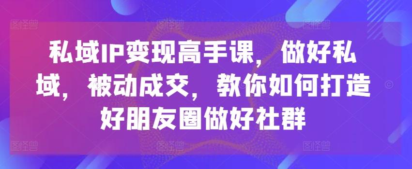 私域IP变现高手课，做好私域，被动成交，教你如何打造好朋友圈做好社群-chywc