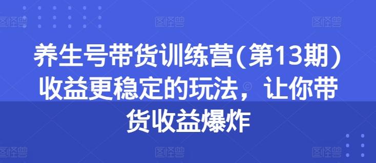 养生号带货训练营(第13期)收益更稳定的玩法，让你带货收益爆炸-chywc