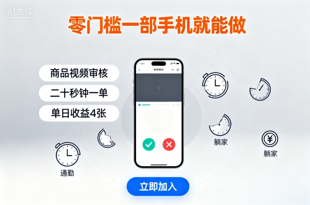 零门槛一部手机就能做，商品视频审核，通勤躺家碎片时间都能做，二十秒钟一单，单日收益4张【揭秘】-chywc
