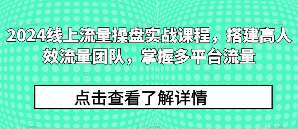 2024线上流量操盘实战课程，搭建高人效流量团队，掌握多平台流量-chywc