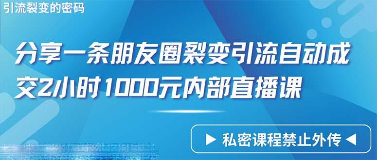 (9850期)仅靠分享一条朋友圈裂变引流自动成交2小时1000内部直播课程-chywc
