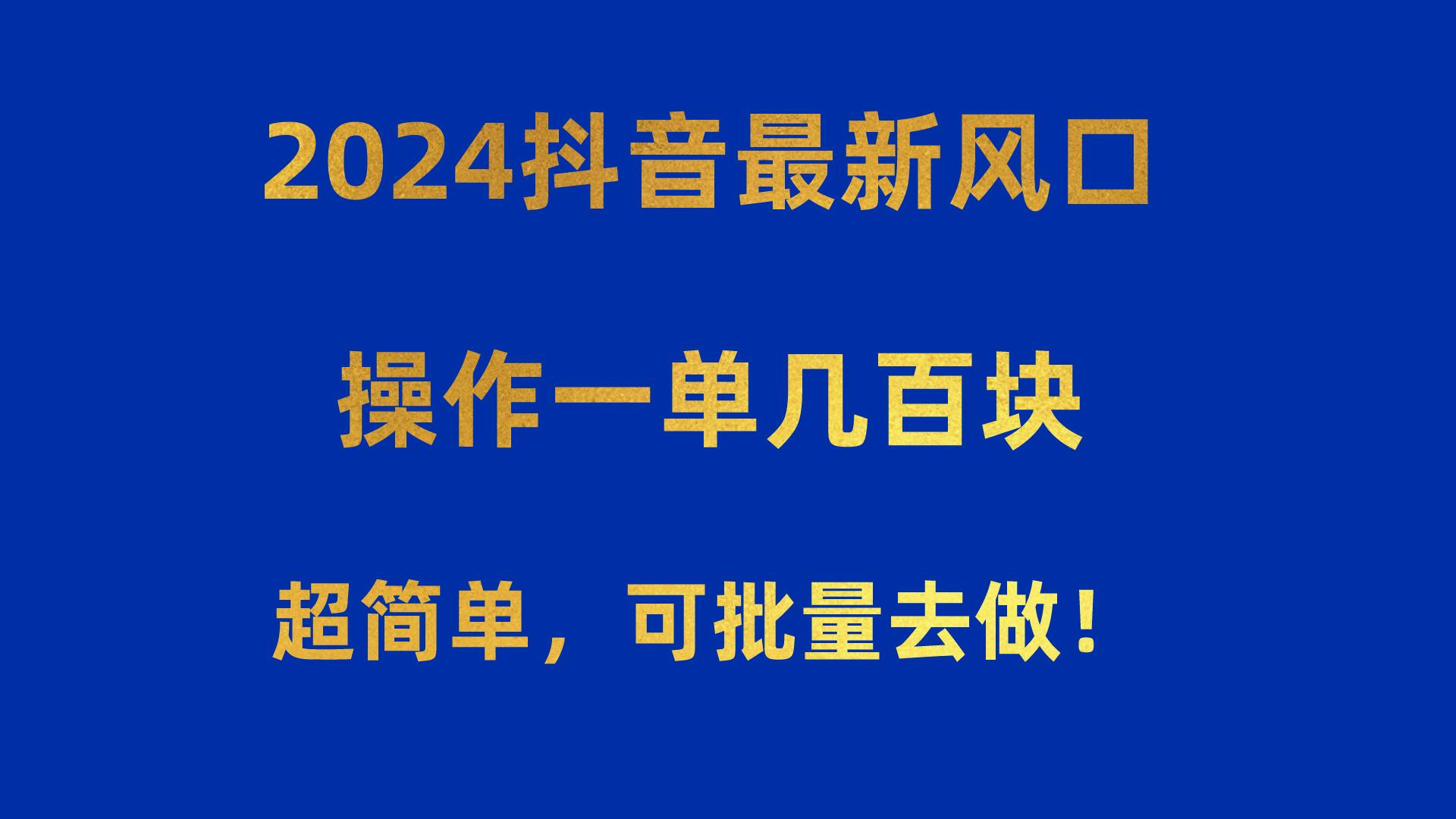 2024抖音最新风口！操作一单几百块！超简单，可批量去做！！！-chywc