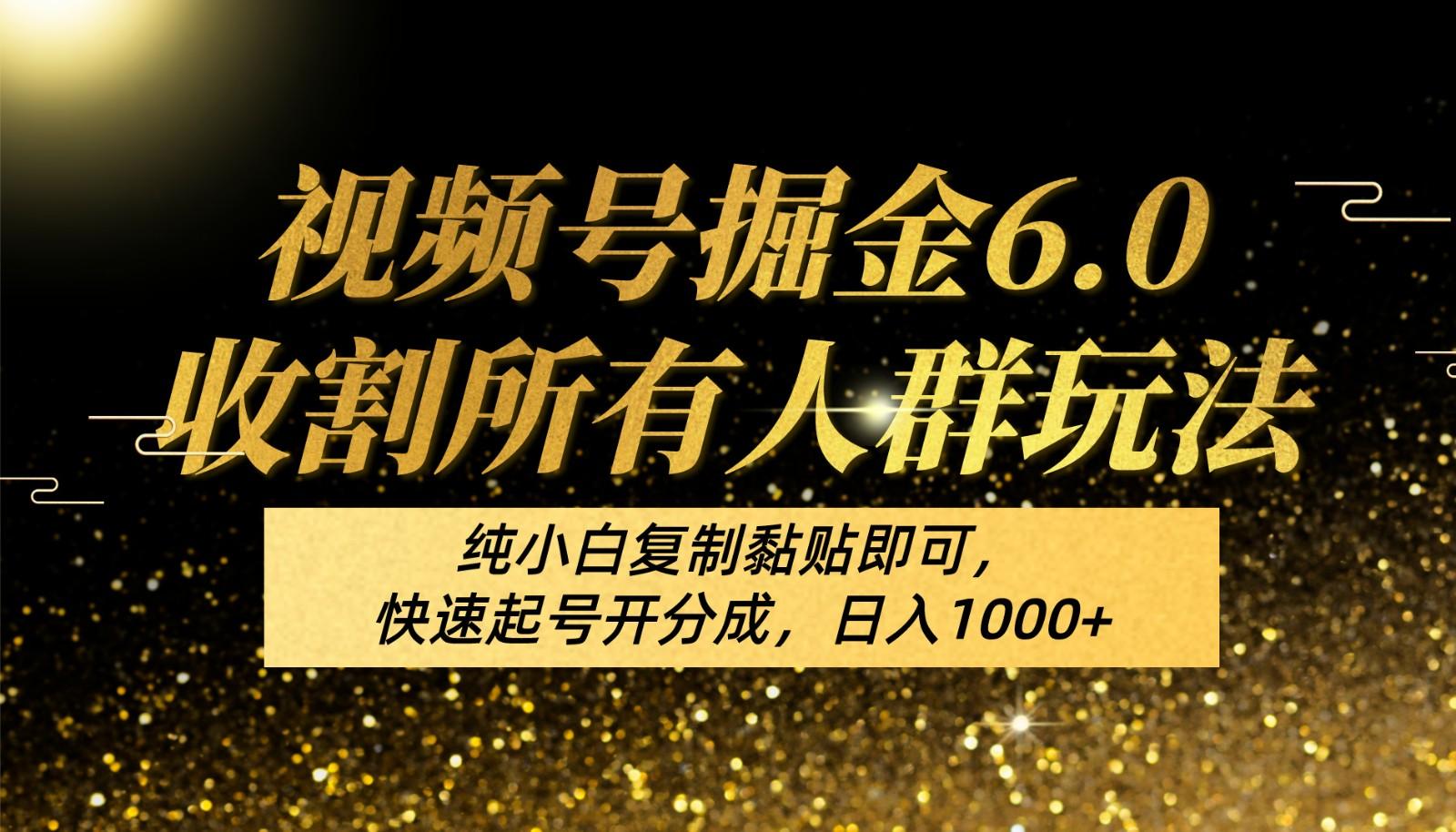 视频号掘金6.0收割所有人群玩法！纯小白复制黏贴即可，快速起号开分成，日入1000+-chywc