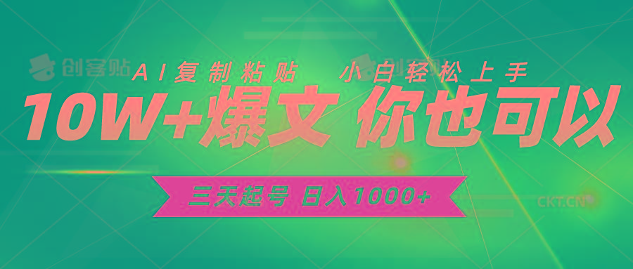 三天起号 日入1000+ AI复制粘贴 小白轻松上手-chywc
