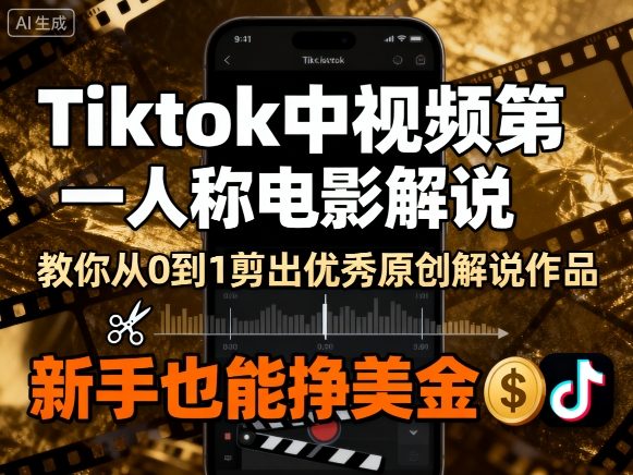 Tiktok中视频第一人称电影解说，教你从0到1剪出一个优秀的原创解说作品，新手也能挣美金-chywc