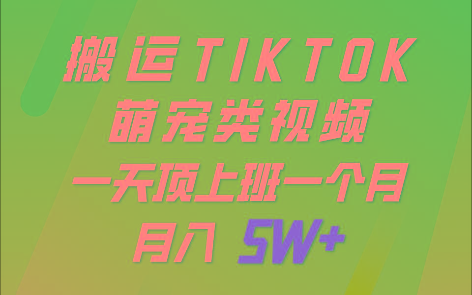 一键搬运TIKTOK萌宠类视频，一部手机即可操作，所有平台均可发布 轻松月入5W+-chywc