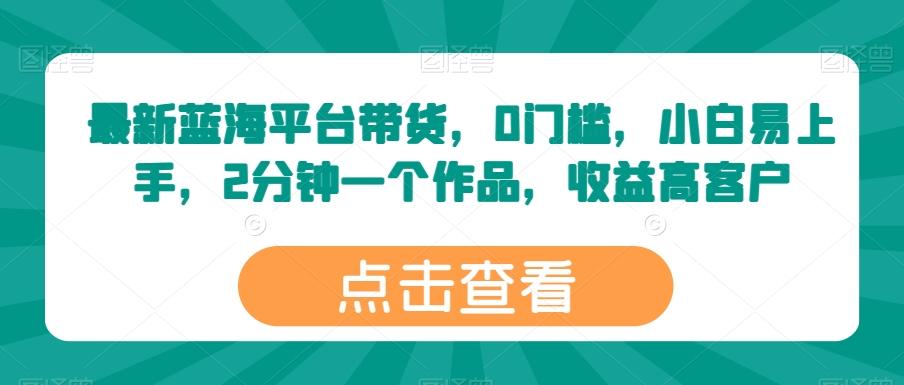 最新蓝海平台带货，0门槛，小白易上手，2分钟一个作品，收益高【揭秘】-chywc
