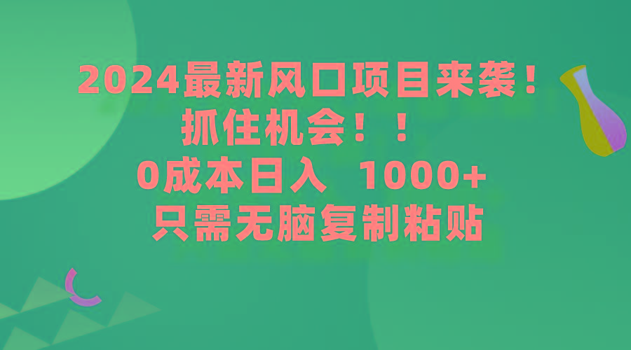 (9899期)2024最新风口项目来袭，抓住机会，0成本一部手机日入1000+，只需无脑复…-chywc