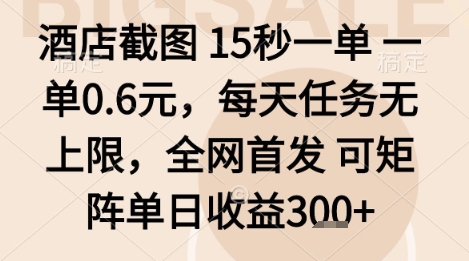 酒店截图项目，15秒一单，一单0.6米，每天任务无上限，全网首发可矩阵单日收益3张+【揭秘】-chywc