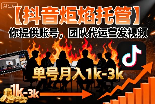 【抖音炬焰托管】你提供账号，团队代运营发视频，单号月入1k+【揭秘】-chywc
