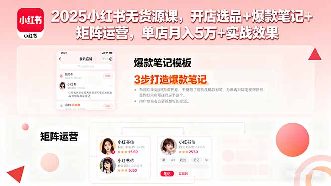2025小红书无货源课，开店选品+爆款笔记+矩阵运营，单店月入5万+实战效果-chywc