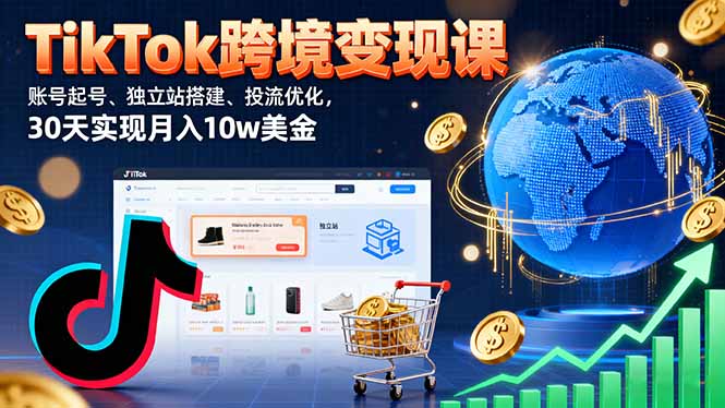 TikTok跨境变现课：账号起号、独立站搭建、投流优化，30天实现月入10w美金-chywc