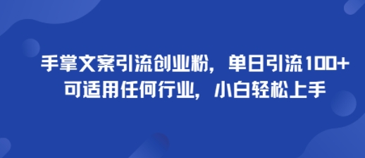 手掌文案引流创业粉，单日引流100+，可适用任何行业，小白轻松上手-chywc