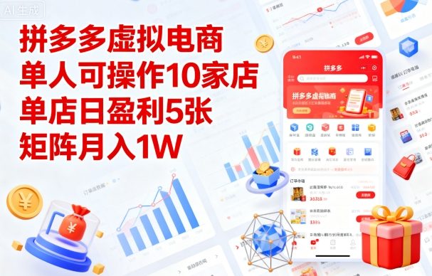 拼多多虚拟电商，单人可操作10家店，单店日盈利5张，矩阵月入1W+【揭秘】-chywc