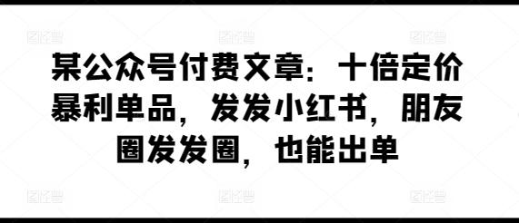 某公众号付费文章：十倍定价暴利单品，发发小红书，朋友圈发发圈，也能出单-chywc