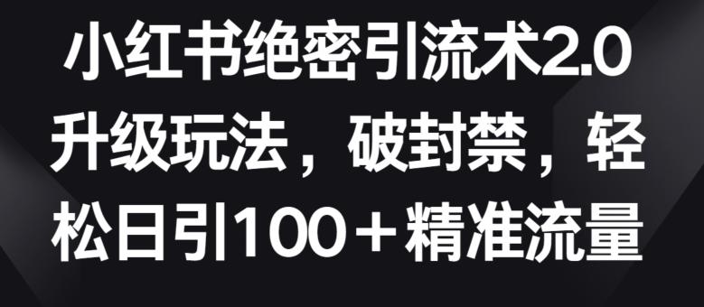 小红书绝密引流术2.0升级玩法，破封禁，轻松日引100+精准流量【揭秘】-chywc