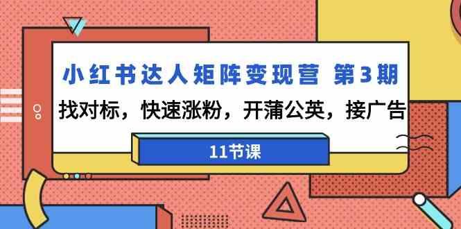 小红书达人矩阵变现营第3期，找对标，快速涨粉，开蒲公英，接广告(11节课)-chywc