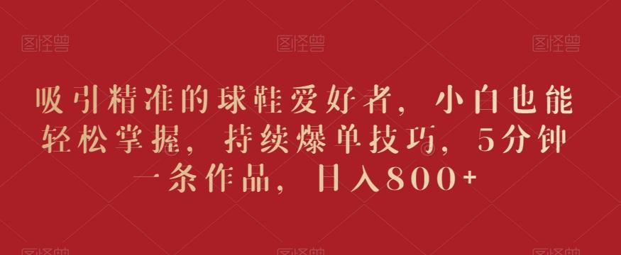 吸引精准的球鞋爱好者，小白也能轻松掌握，持续爆单技巧，5分钟一条作品，日入800+【揭秘】-chywc
