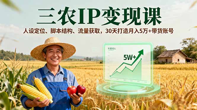 三农IP变现课，人设定位、脚本结构、流量获取，30天打造月入5万+带货账号-chywc