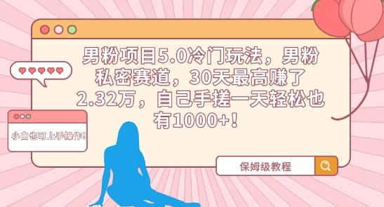 男粉项目5.0冷门玩法，男粉私密赛道，30天最高赚了2.32万，自己手搓一天轻松也有1000+【揭秘】-chywc