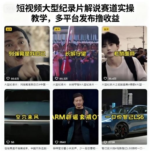 短视频大型纪录片解说赛道实操教学，多平台发布撸收益-chywc