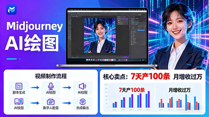 AI绘图照片开口说话视频制作：Midjourney+数字人，7天产100条月增收过万-chywc