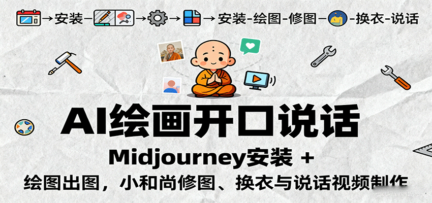 AI绘画开口说话，Midjourney安装 + 绘图出图，小和尚修图、换衣与说话视频制作-chywc